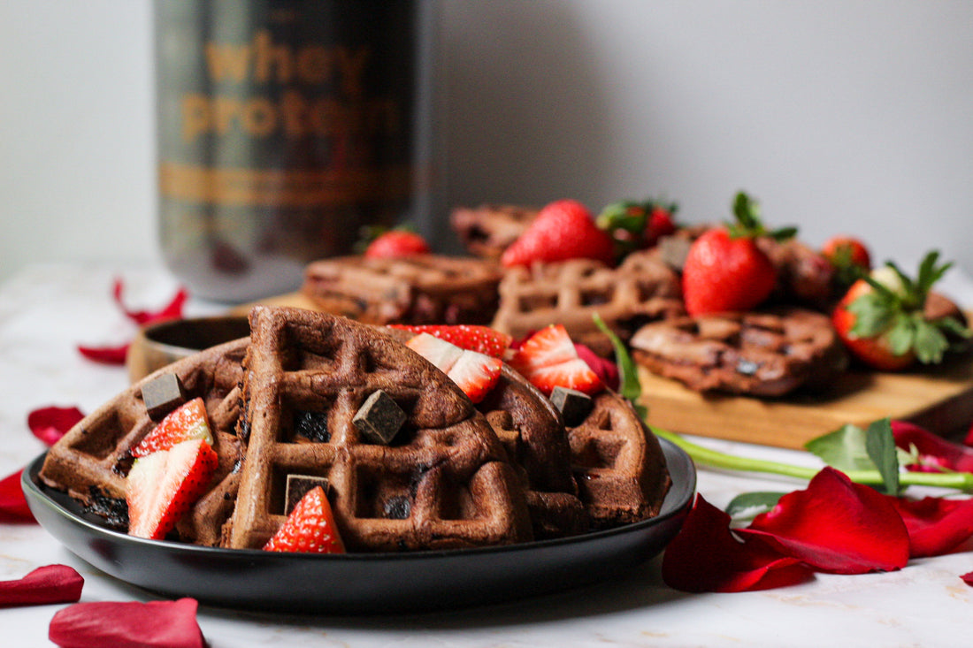 chocolate strawberry protein waffles