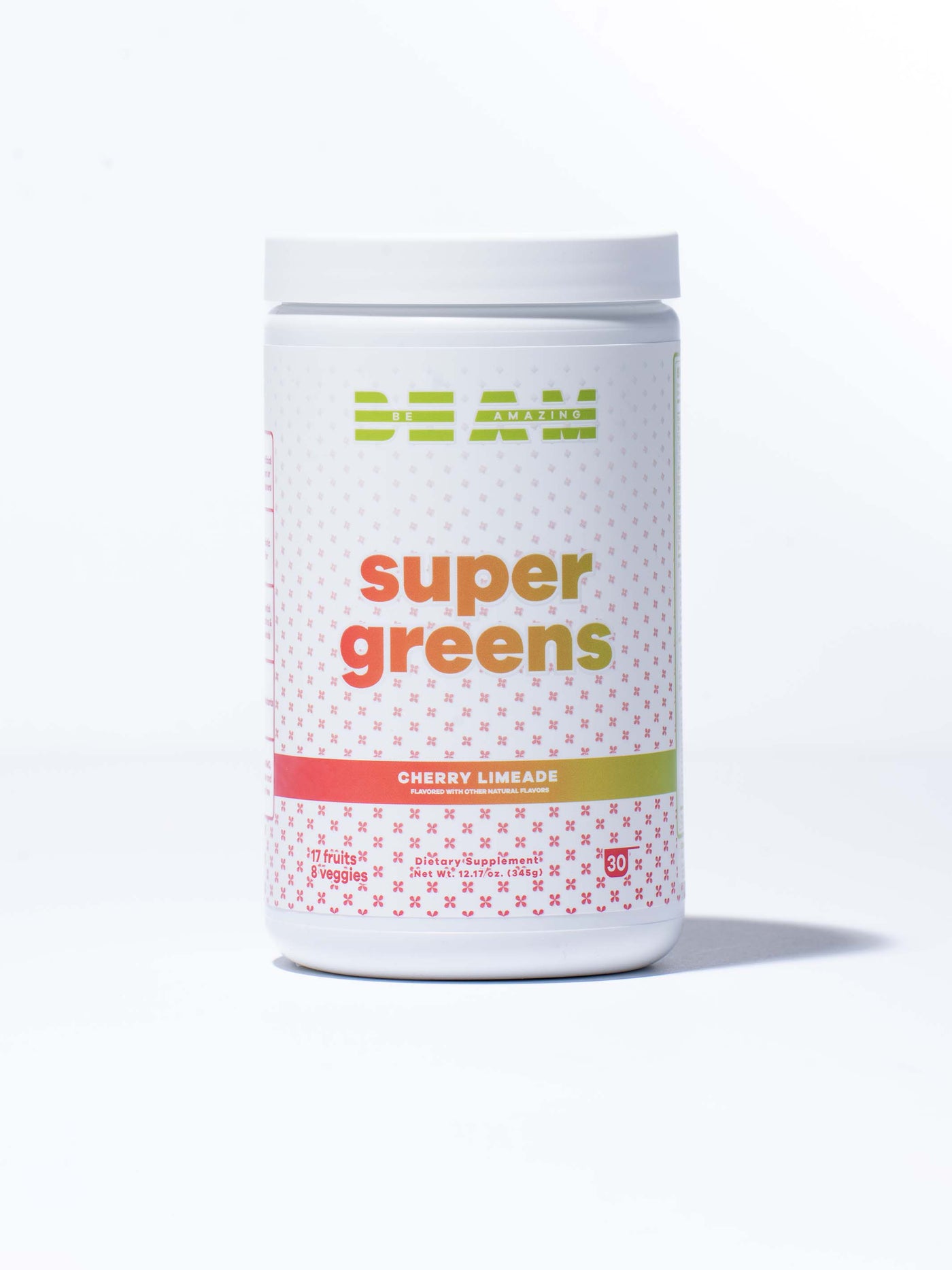 beam be amazing cherry limeade super greens front 1# 30 Servings / Cherry Limeade