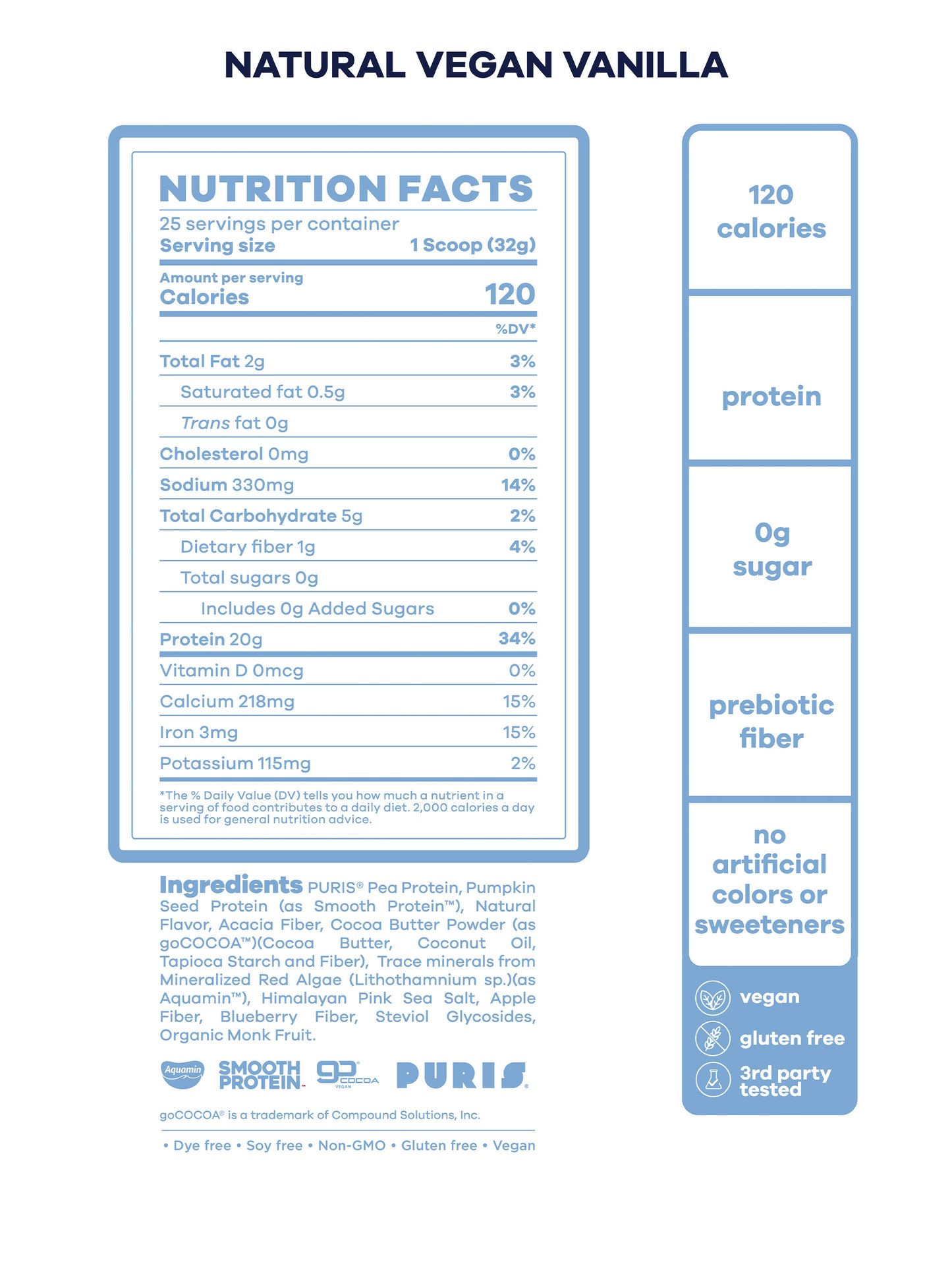 Natural Vanilla Vegan Protein Nutrition Facts#25 Servings / Natural Vanilla