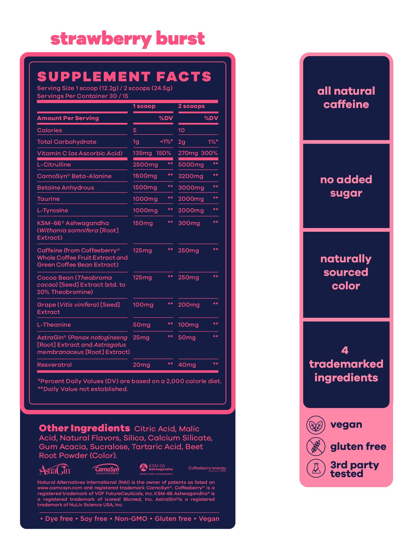 Strawberry Burst Pre Workout Nutrition Facts#40 Scoops / Strawberry Burst