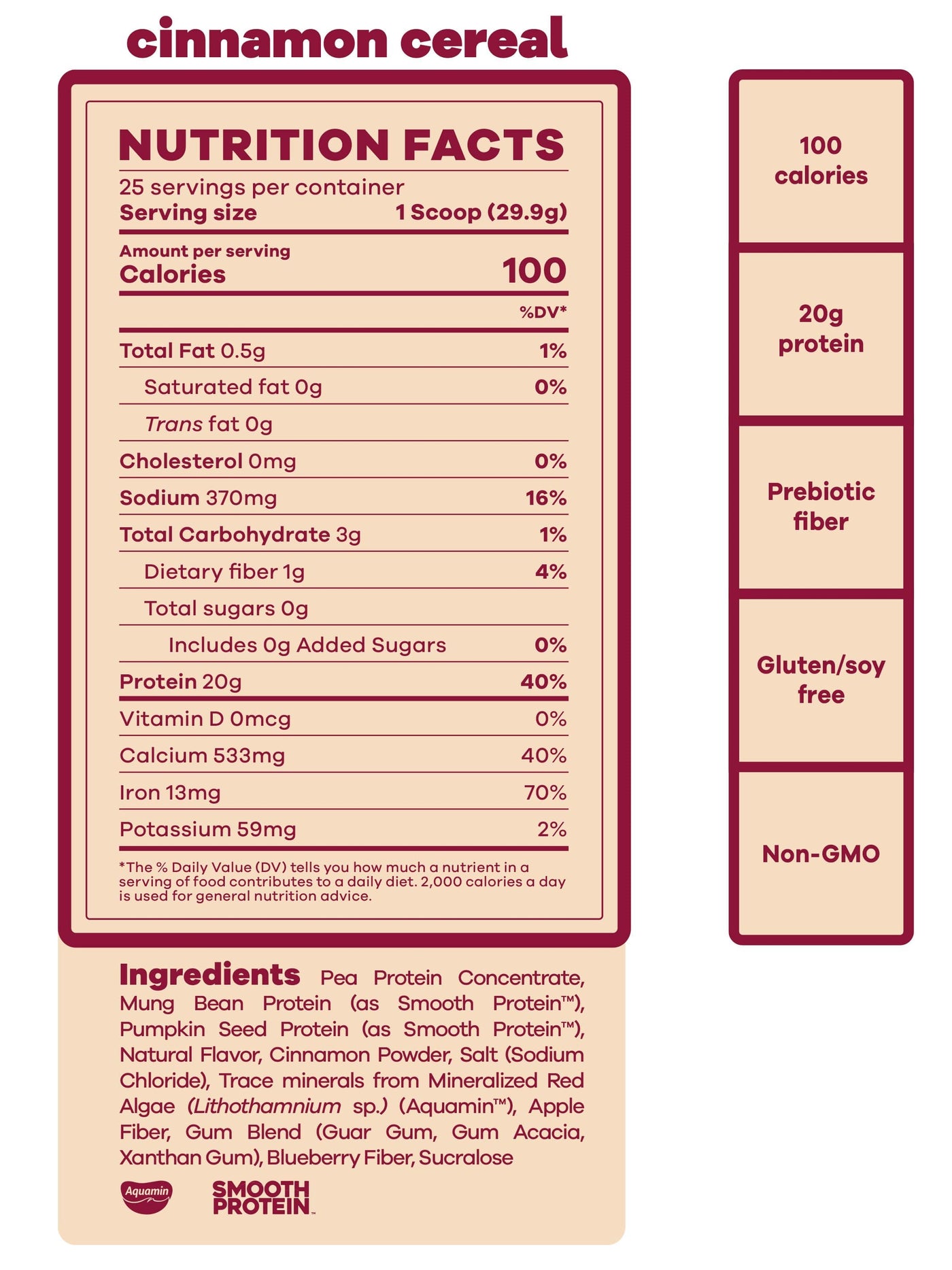 vegan protein cinnamon cereal nutrition facts# 25 Servings / Cinnamon Cereal