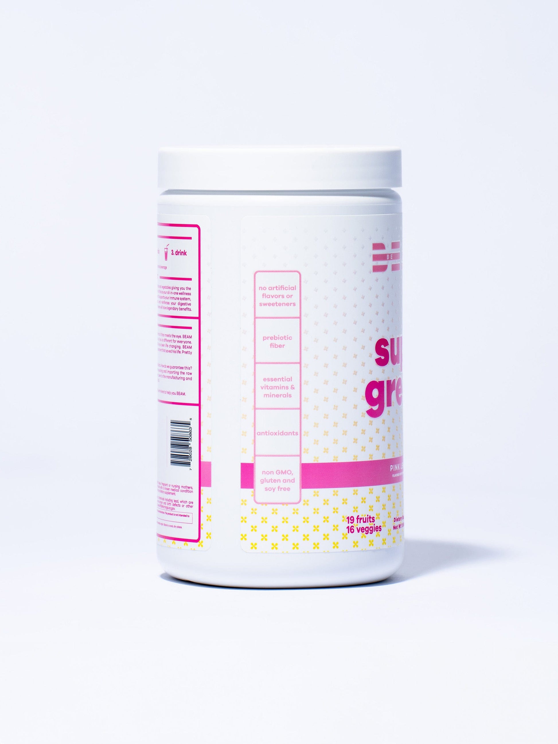 beam be amazing pink lemonade super greens callouts# 30 Servings / Pink Lemonade