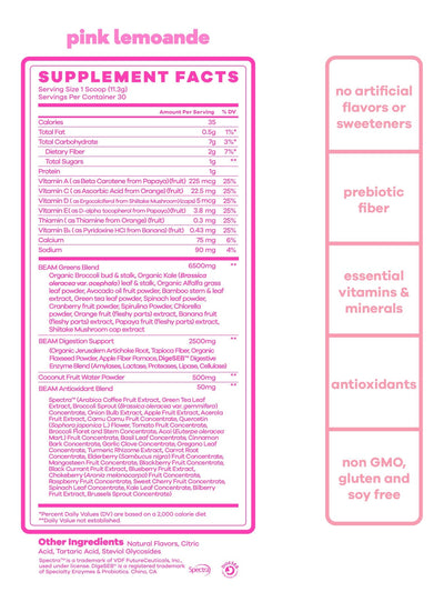 beam be amazing super greens pink lemonade nutrition facts# 30 Servings / Pink Lemonade