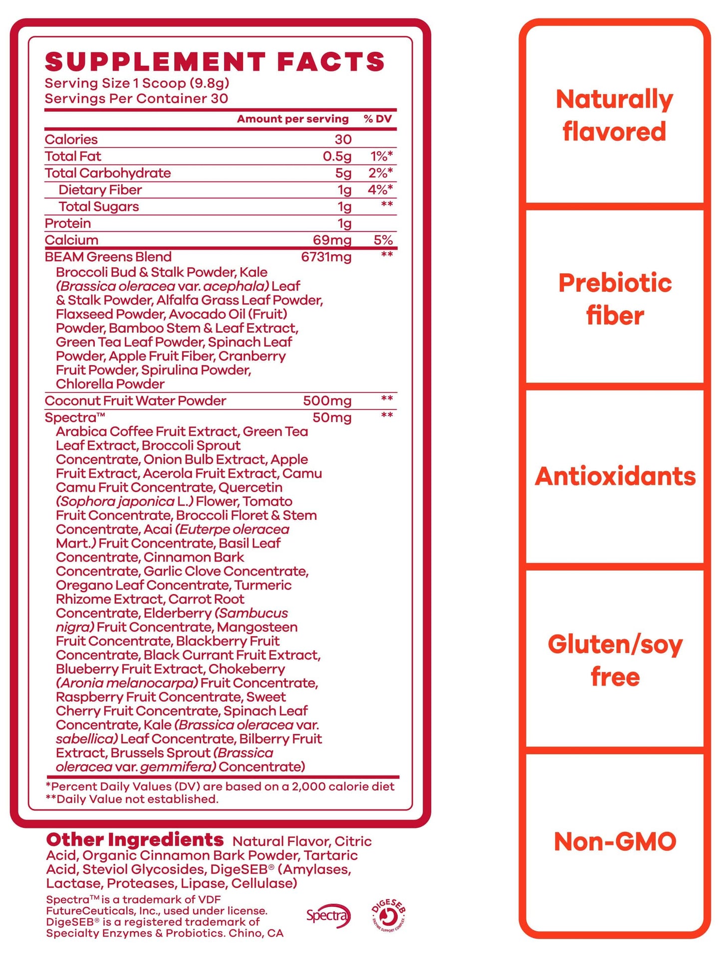 BEAM Super Greens Apple Cider Nutrition Facts#30 Servings / Apple Cider